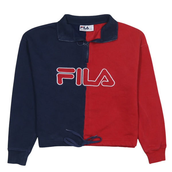 Fila 90's Spellout Quarter Zip Sweatshirt XSmall Navy Blue