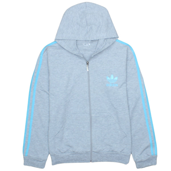Adidas 90's Grey Striped Sleeve Full Zip Hoodie XSmall