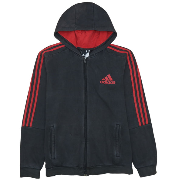 Adidas 90's Striped Sleeve Full Zip Up Hoodie Large Black