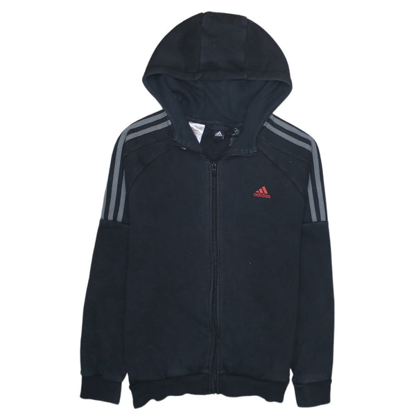 Adidas 90's Striped Sleeve Full Zip Up Hoodie Large Black