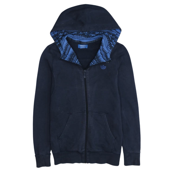 Adidas 90's Vintage Navy Blue Drawstring Pockets Full Zip Up Hoodie Medium