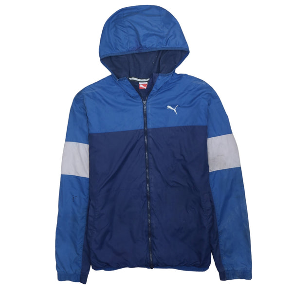 Puma 90's Hooded Full Zip Up Windbreaker Large Navy Blue