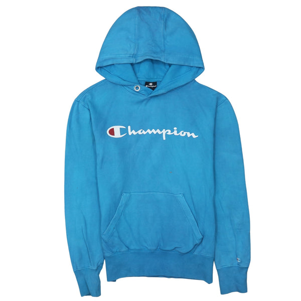 Champion Vintage 90's Spellout Pullover Hoodie Small Blue