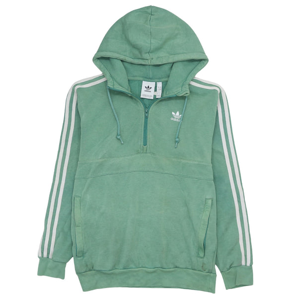 Adidas Vintage 90's Green Quarter Zip Hoodie XS Striped Sleeve Cotton