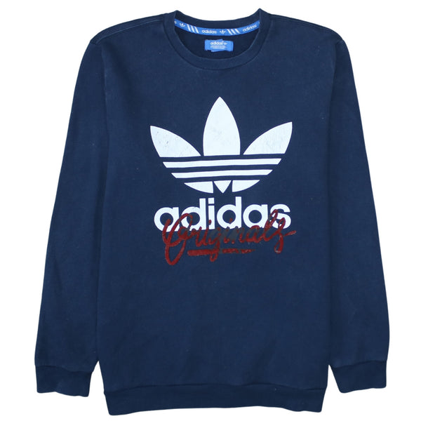 Adidas 90's Spellout Crew Neck Sweatshirt Large Navy Blue