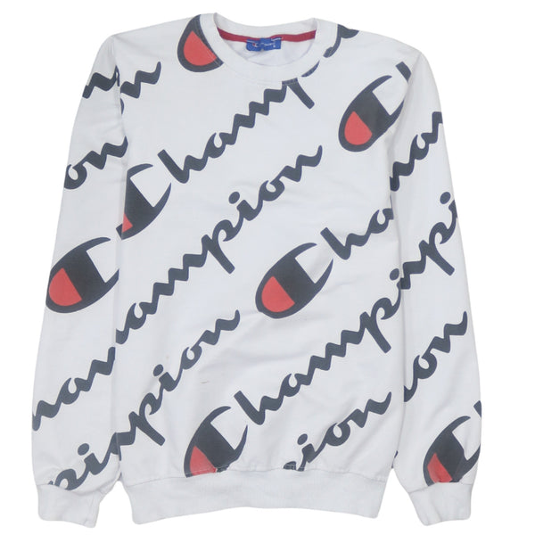 Champion 90's Vintage White Swoosh Crew Neck Sweatshirt Small