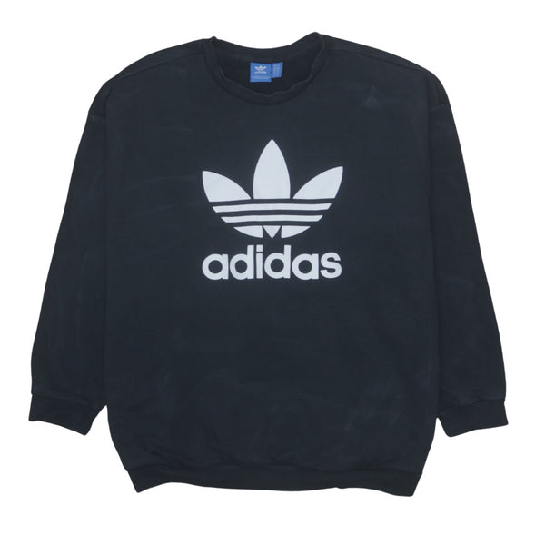 Adidas 90's Vintage Black Spellout Crew Neck Sweatshirt - Large