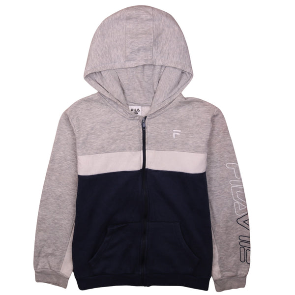 Fila 90's Drawstring Pockets Full Zip Up Hoodie Large Grey
