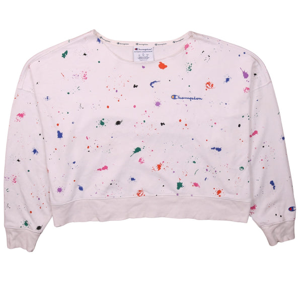 Champion 90's Vintage White Crop Crew Neck Sweatshirt Large