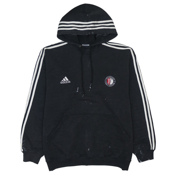 Adidas 90's Vintage Large Black Striped Sleeve Pullover Hoodie