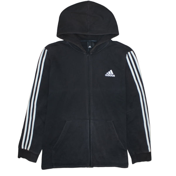 Adidas 90's Striped Sleeve Full Zip Up Hoodie Large Black