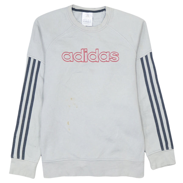Adidas 90's Spellout Striped Sleeve Sweatshirt Small Grey