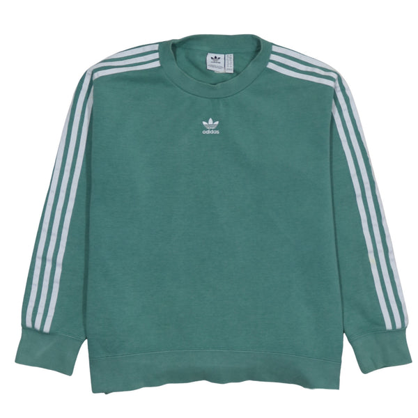 Adidas 90's Striped Sleeve Crew Neck Sweatshirt Small Green