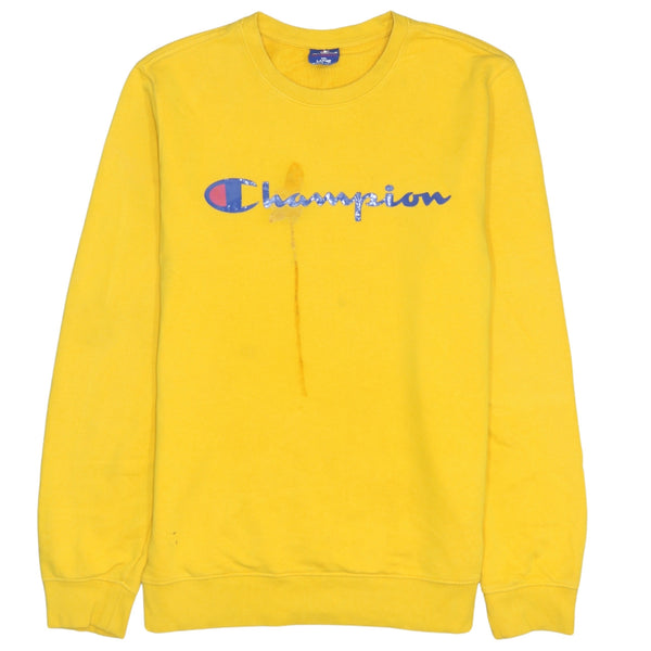 Vintage Champion 90's Spellout Yellow Crew Neck Sweatshirt Size Large