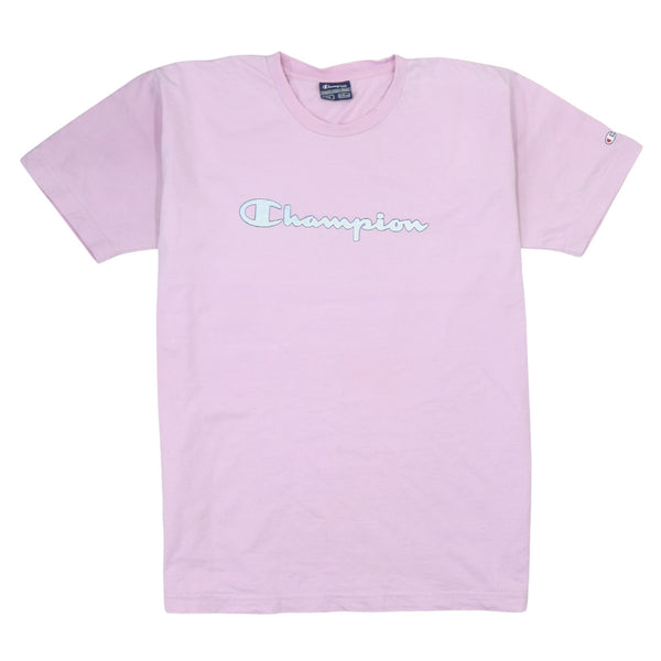 Champion Women's 90's Pink Short Sleeve Spellout T-Shirt Medium