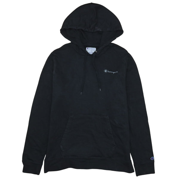 Vintage Champion 90's Black Pullover Hoodie Large with Drawstring & Pockets