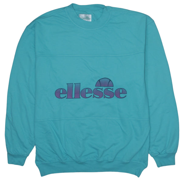 Ellesse 90's Large Blue Spellout Crew Neck Sweatshirt - Vintage Style