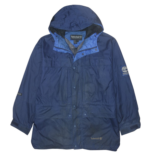 Timberland 90's Hooded Full Zip Up Windbreaker Large Navy Blue