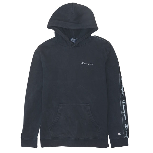 Vintage Champion 90's Medium Navy Blue Hoodie with Drawstring Pockets