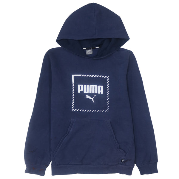 Puma Women's 90's Spellout Hoodie Large Navy Blue Vintage Cotton