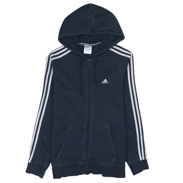 Adidas Vintage 90's Navy Blue Striped Sleeve Zip Up Hoodie Small