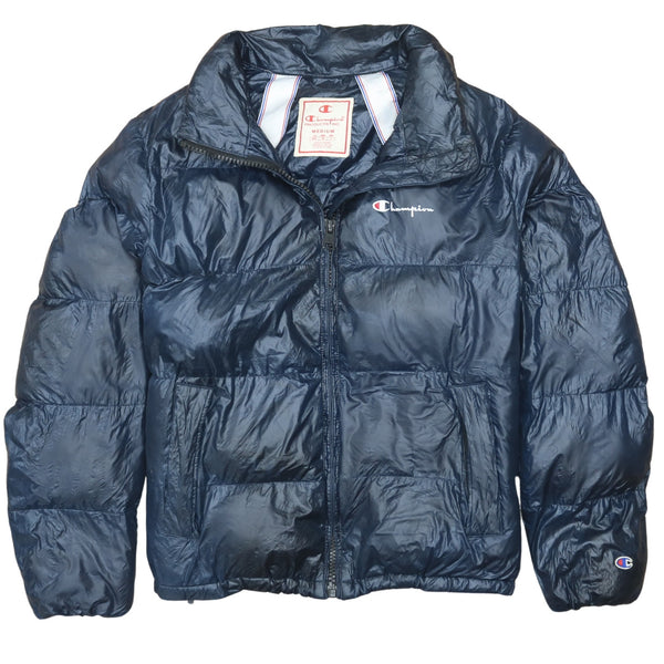 Champion 90's Lightweight Full Zip Up Puffer Jacket Medium Navy Blue