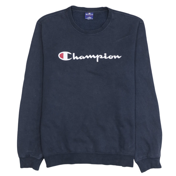 Champion 90's Spellout Crew Neck Sweatshirt Large Navy Blue