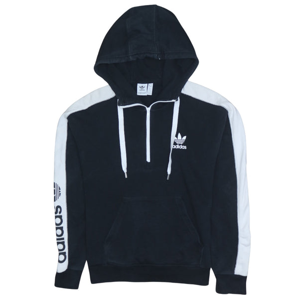 Adidas Vintage 90's Black Quarter Zip Hoodie XXLarge with Drawstring Pockets