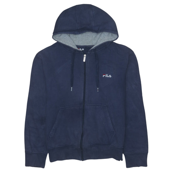 Fila Vintage 90's Navy Blue Full Zip Hoodie Small Drawstring Pockets