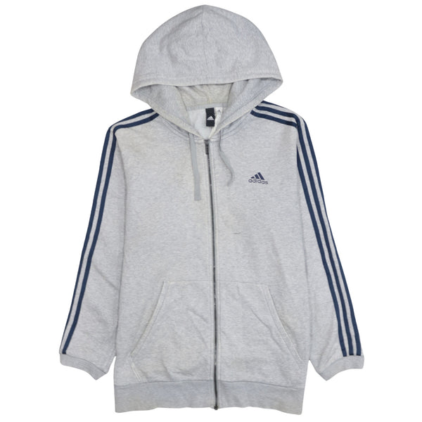 Adidas 90's Striped Sleeve Full Zip Up Hoodie Large Grey