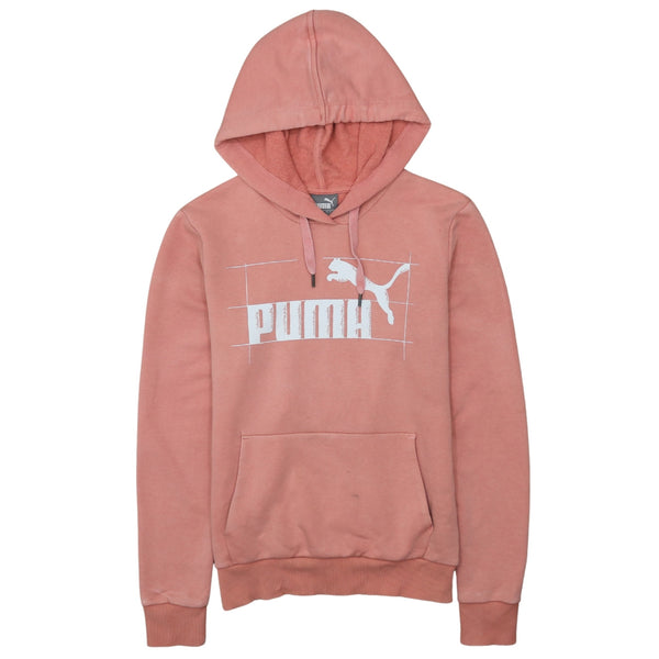 Puma 90's Vintage Orange Spellout Pullover Hoodie Small