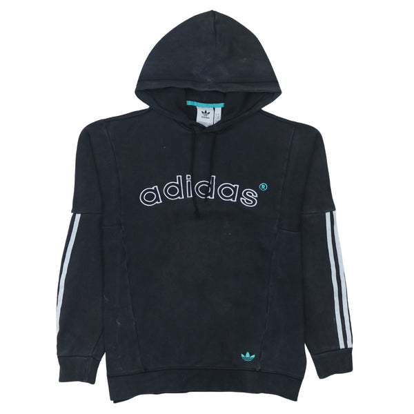 Adidas 90's Vintage Black Spellout Pullover Hoodie Medium