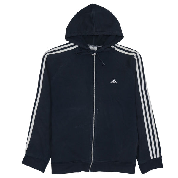 Adidas 90's Striped Sleeve Full Zip Up Hoodie Large Navy Blue