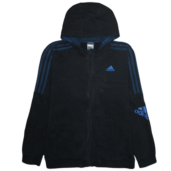 Adidas 90's Striped Sleeve Full Zip Up Hoodie Medium Black
