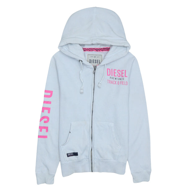 Diesel 90's Drawstring Pockets Full Zip Up Hoodie Medium  White