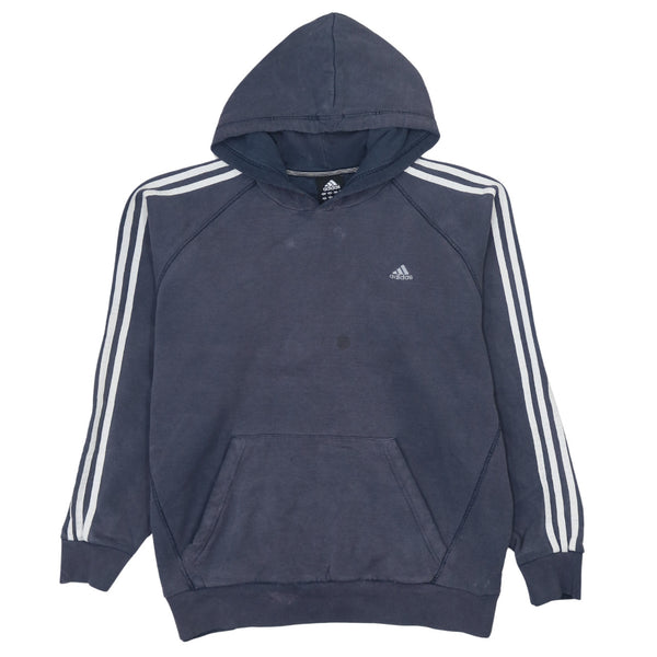 Adidas 90's Striped Sleeve Pullover Hoodie Large Navy Blue Vintage
