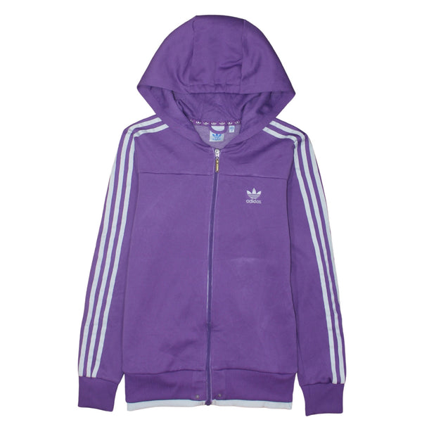 Adidas 90's Striped Sleeve Full Zip Up Hoodie Small  Purple