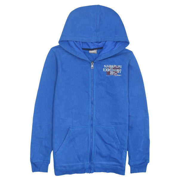 Napapijri 90s Blue Full Zip Hoodie Small with Drawstring Pockets