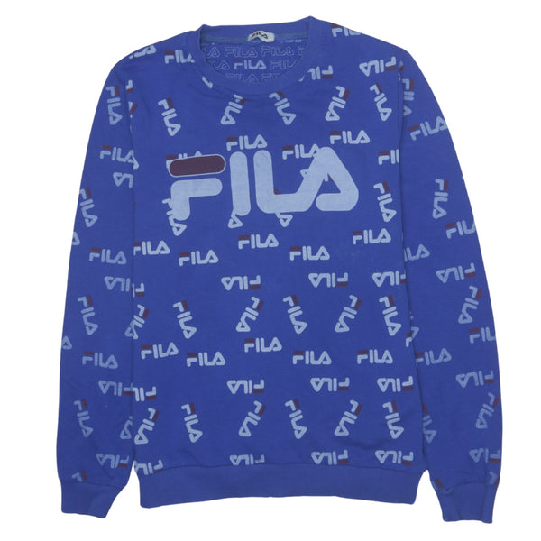 Vintage Fila 90's Men's Large Blue Spellout Crew Neck Sweatshirt