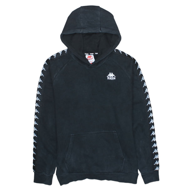 Kappa 90's Medium Black Cotton Pullover Hoodie With Pockets Drawstring
