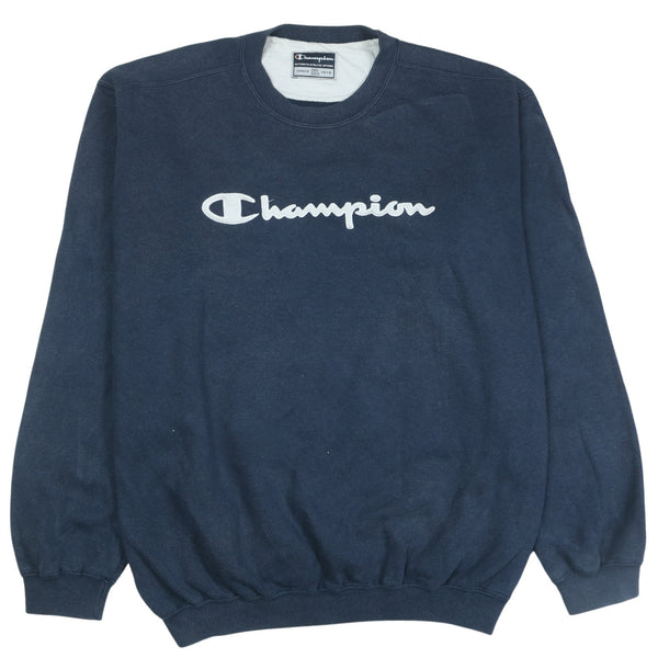 Champion 90's Spellout Crew Neck Sweatshirt XLarge Navy Blue