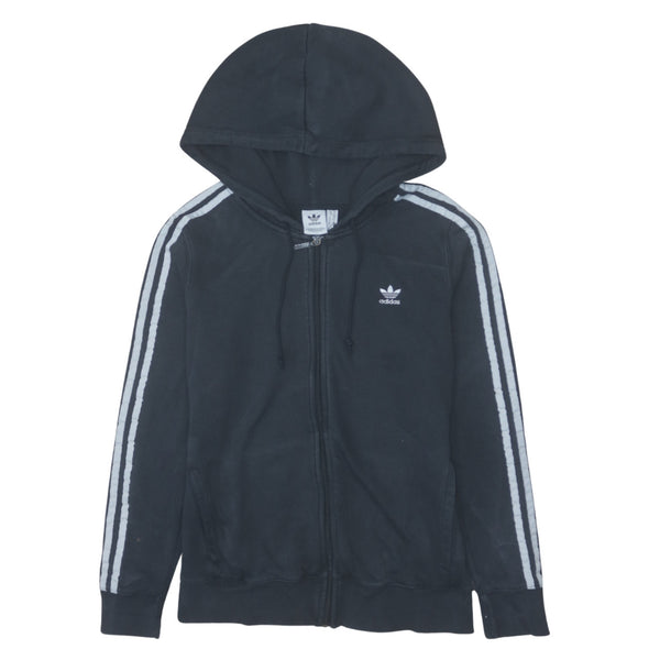 Adidas 90's Striped Sleeve Full Zip Up Hoodie Small Black