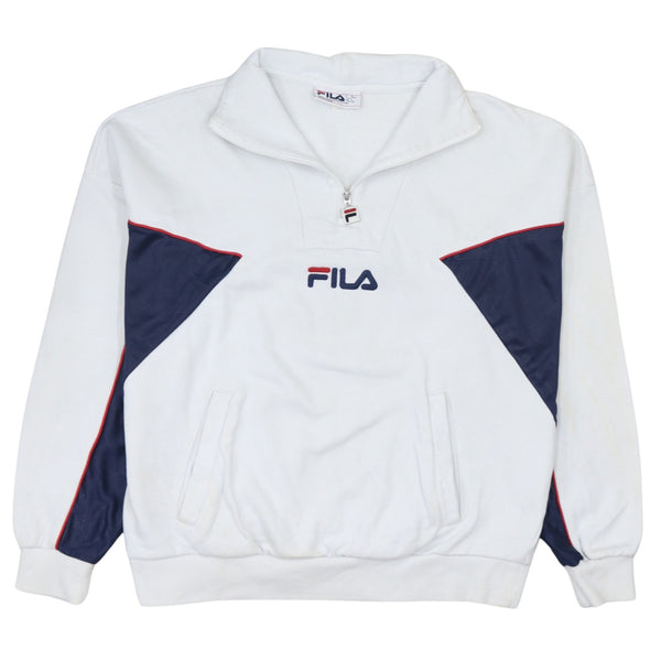 Vintage Fila 90's Large White Lightweight Quarter Zip Sweatshirt