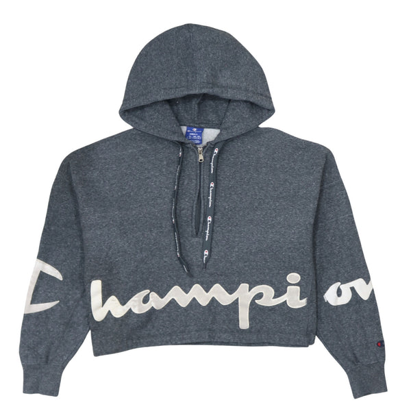 Champion 90's Spellout Pullover Hoodie Small Grey