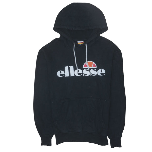 Ellesse 90's Black Spellout Pullover Hoodie - Large Vintage Style