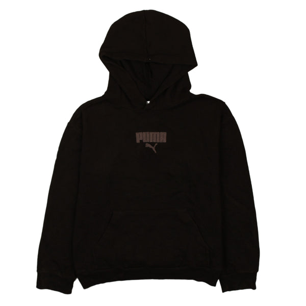 Puma Women's 90's Black Pullover Hoodie Large Drawstring Pockets