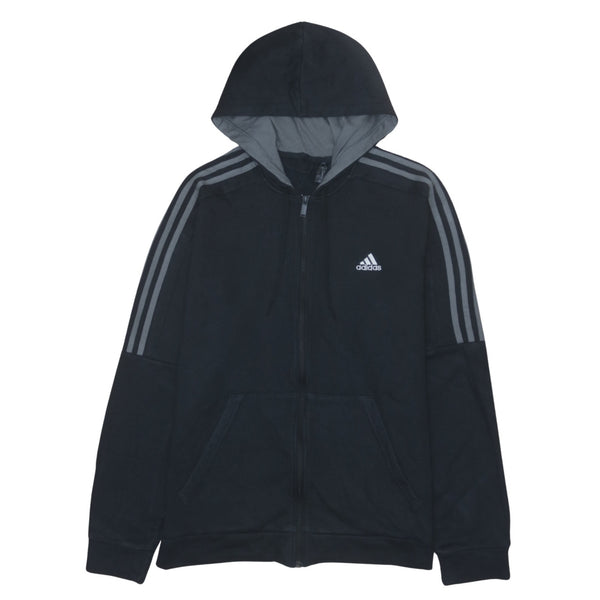 Adidas 90's Striped Sleeve Full Zip Up Hoodie Large Black