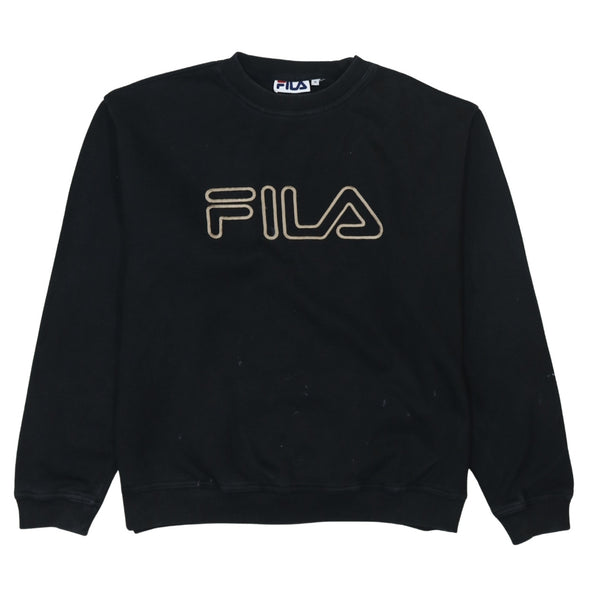 Vintage Fila 90's Black Spellout Crew Neck Sweatshirt - Men's Medium