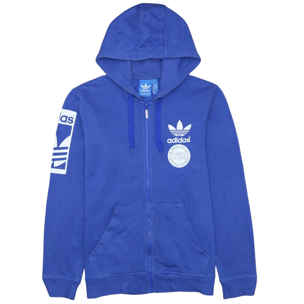 Adidas 90's Drawstring Pockets Full Zip Up Hoodie Medium Blue
