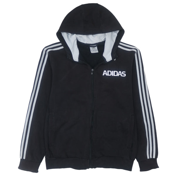 Adidas Vintage 90's Black Striped Sleeve Hoodie XL Full Zip Up